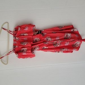 NWT Mint Of Blush Vibrant Ruffled Coral Orange Floral Flower Dress Self Tie "S"